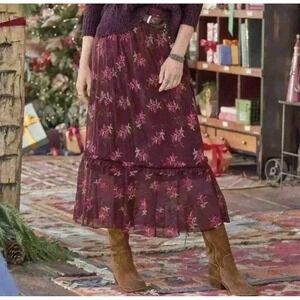 Sundance Women's Aster Bloom Boho Embroidered Skirt Size Large Maroon Large
